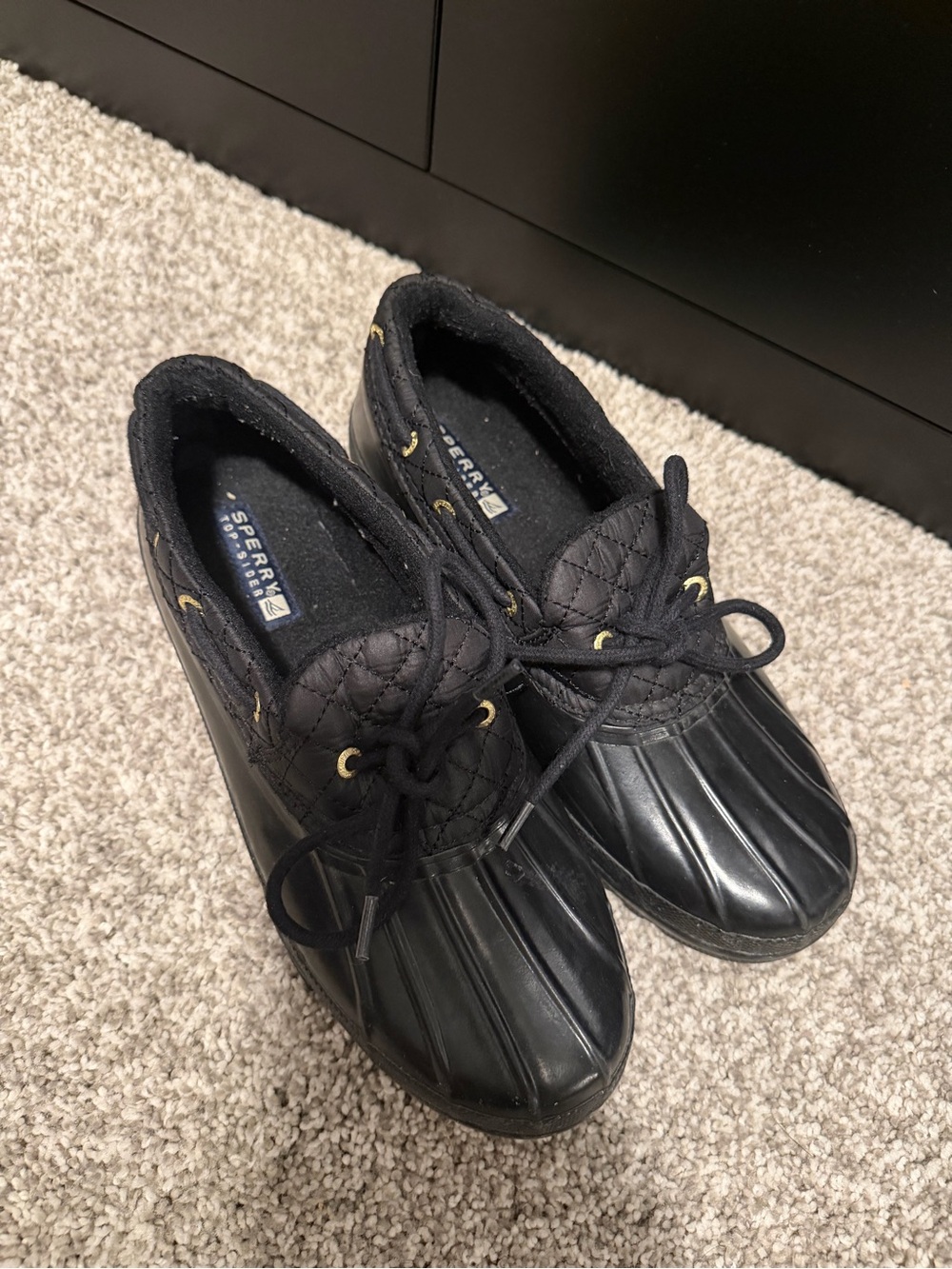 Sperry top slider Black Quilted Duck Shoes